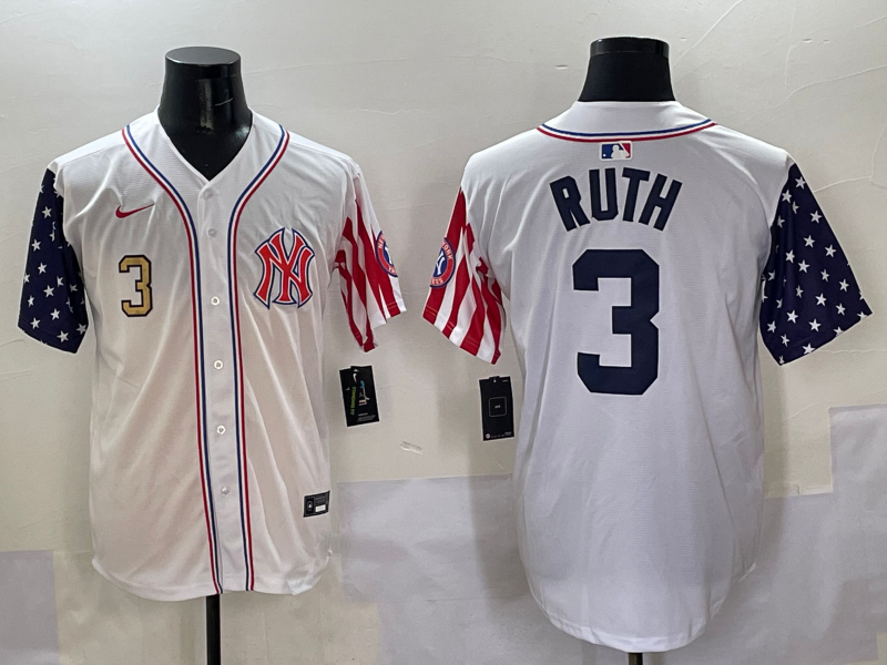 Men 2025  MLB New York Yankees #3 Ruth white jersey style 2->new york yankees->MLB Jersey